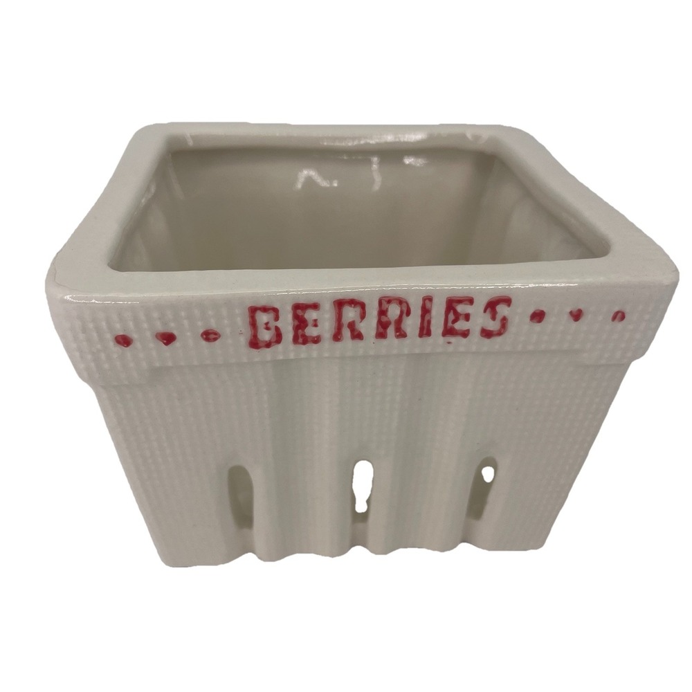 NEW Cottagecore Berry Basket White/Red 'Berries' Ceramic Stoneware-Creative CoOp
